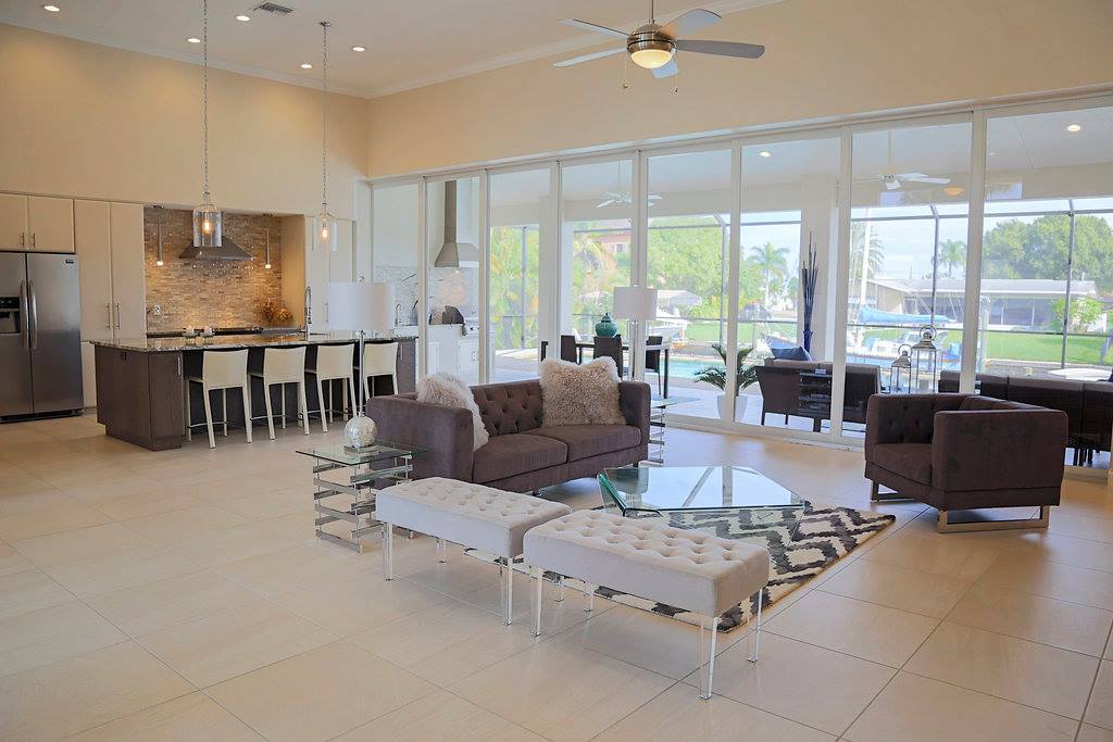 Pelican Cape Coral Custom Home Builder Kitchen and Living Room